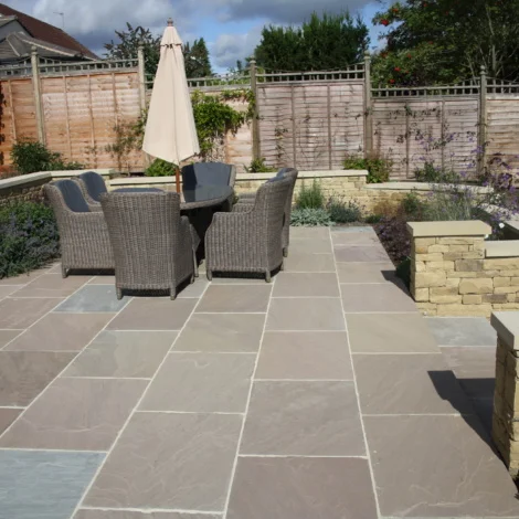 Lakeland Classicstone pavers feature soft grays and earthy tones, ideal for crafting stunning and inviting outdoor patios.