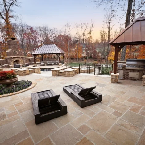 Revamp your pool deck using Harvest Classicstone patio pavers, delivering a blend of elegance and durability for a stunning outdoor area.