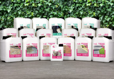 A variety of Pavetuf eco-friendly cleaners and sealers for maintaining natural stone hardscapes.